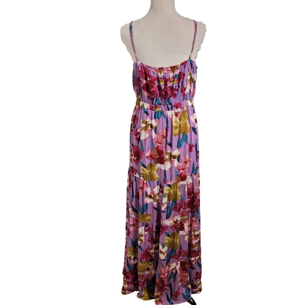 Boutique Tropical Floral Purple Tiered Maxi Dress 1X Tall Wedding Guest Boho - Picture 3 of 7